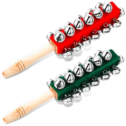 Cindeer 2 Pcs Christmas Hand Jingle Bells Wooden Handhold Sleigh Bells Jingle Bells Shaker Rattle Musical Percussion Instrument for Christmas Party Favors Birthday Gifts Kids Children Toys (25 Bells)