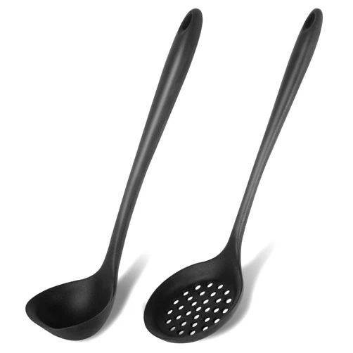 Ecerangus Silicone Soup Ladle Spoon Set of 2,Silicone Nonstick Large Skimmer Slotted Spoons,Kitchen Ladle Strainer Spoons Heat Resistant Cooking Utensil for Cooking Stirring Serving Draining Frying