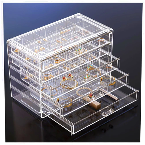 ProCase Acrylic Earrings Holder Organizer Box, Large Clear Earring Jewelry Storage Organizer Box Transparent Stackable Drawers Jewelry Display for Earrings Necklace Bracelets Rings - 5 Layers