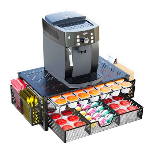 Simple Trending Coffee Pod Holder for K Cups, with 2 Tier Slidng Storage Drawer and Coffee Accessories Holder, 63 Large or 80 Small Capsule Organizer, Black