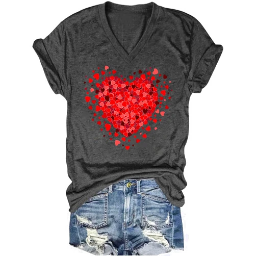 MQSVPUT Women's T-Shirts V-Neck Boho Flowers Wildflowers Tee Cute Summer Graphic Shirts Short Sleeve T Shirt