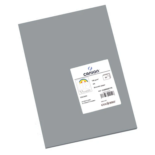 Canson Iris Vivaldi A4 185 GSM Smooth Colour Paper - Dark Grey (Pack of 50 Sheets)