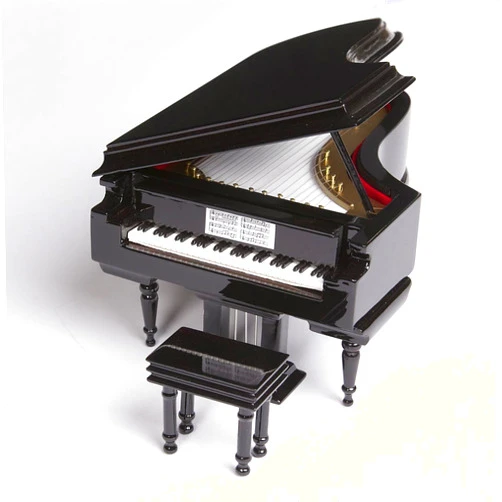 Broadway Gifts Black Baby Grand Piano Music Box with Bench and Black Case