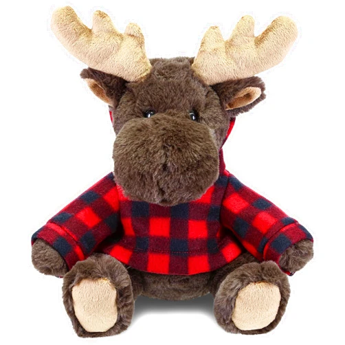 DolliBu Super Soft Moose Stuffed Animal with Plaid Red Hoodie Sweater - Cute Moose Plush Lumberjack Stuffed Toy with Plaid Jacket Animal Hoodie Dress Up for Christmas, Holiday, Winter - 10 Inches