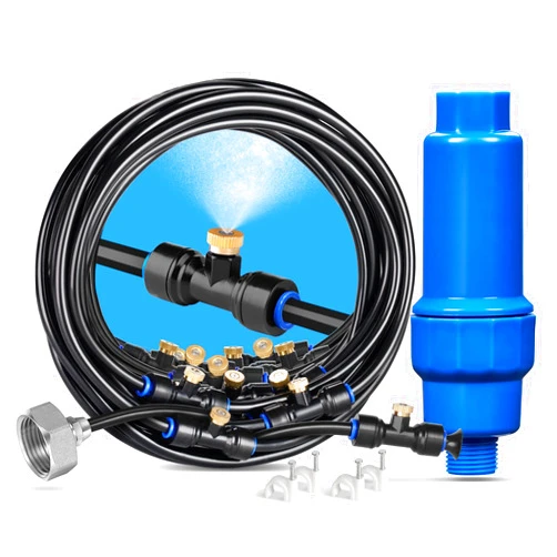 HOMENOTE Misting System with Filter, 59FT (18M) Misting Line + 20 Brass Mist Nozzles + Brass Adapter(3/4