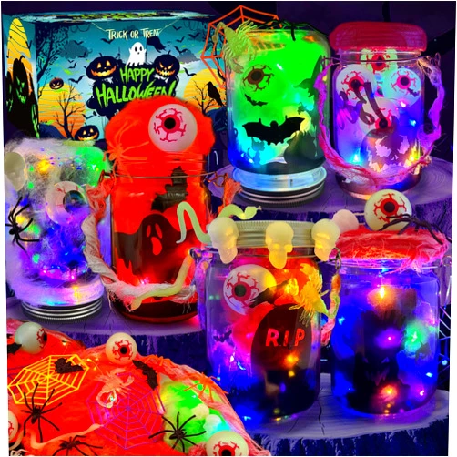 AIVEI Halloween Crafts for Kids 6 Pack Mason Jar with Accessories DIY Lantern Crafts Kits for Adults Halloween Activities Toys Bulk Art Supplies Gifts for Girls Boys