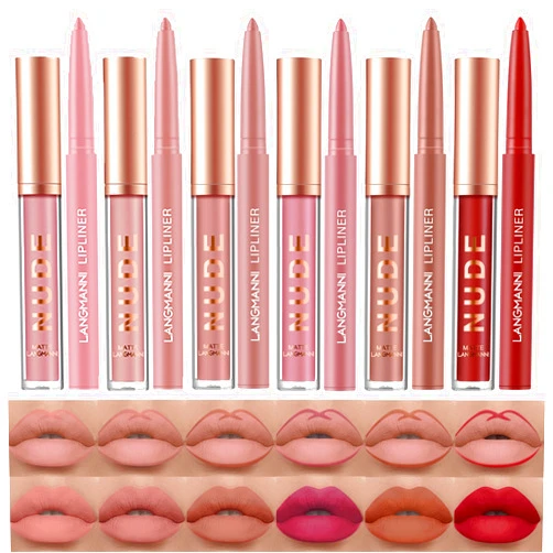 LANGMANNI 6 Matte Lipstick with 6 Lipliners Durable Makeup Set,Long-Lasting Non-Stick Cup Not Fade Waterproof Pigmented Velvet Lipgloss Kit Beauty Cosmetics Makeup Gift for Girls (#B)