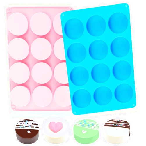 CAKETIME Chocolate Covered Oreos Mold, 12-Cavity Round Silicone Oreo Cookie Molds for Chocolate Candy Mini Cakes Jelly 2 Pack
