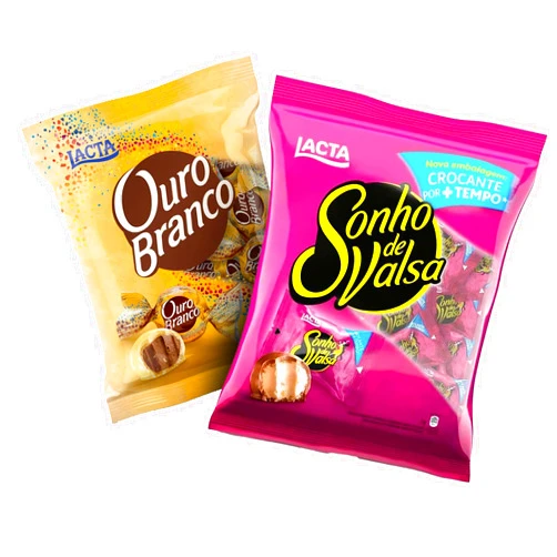 Brazilian Corner Bonbon Sonho De Valsa 2.2lb + Ouro Branco 2.2lb Brazilian Corner Lacta Bundle [2 PACK] | Bombom Sonho De Valsa 1kg + Ouro Branco 1Kg | Chocolate Wafer Balls with Crunchy Cream