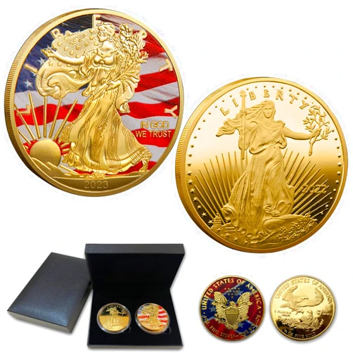 Dgbtcart American Fine Gold & Silver Eagle Commemorative Coins, Statue of Liberty Gold Plated Coin Colored Edition Collection Coin 2 Pack (American Eagle Coin)