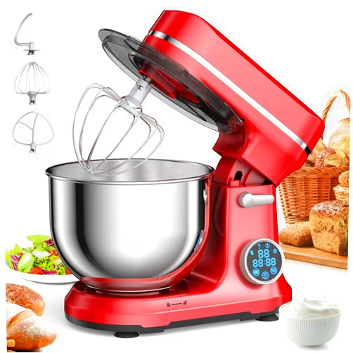 BioloMix Stand Mixer, 1200W DC Motor 11 Speed Tilt Head Food Mixer, Digital OLED Screen, Kitchen Electric Food Stand Mixer with Dough Hook, Flat Beater, Whisk, (Red)