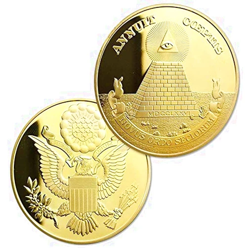 Youkejia American US Eagle Annuit Coeptis Masonic God Eye Seeing Mayan Pyramid Commemorative Novelty Coin Medallion Art Gift