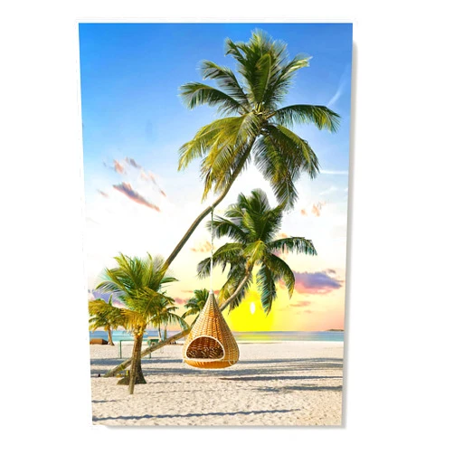 Cozy country Beach Seaside Canvas Wall Art: Coastal Coconut Trees Painting Ocean Swing Hanging on Palm Tree Picture Seascape Sunset Artwork Decor for Living Room Bathroom 16