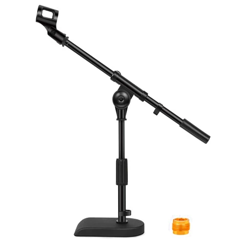 InnoGear Adjustable Desk Microphone Stand, Weighted Base with Soft Grip Twist Clutch, Boom Arm, 3/8/'' and 5/8/'' Threaded Mounts for Blue Yeti and Blue Snowball, Kick Drums, Guitar Amps, Black