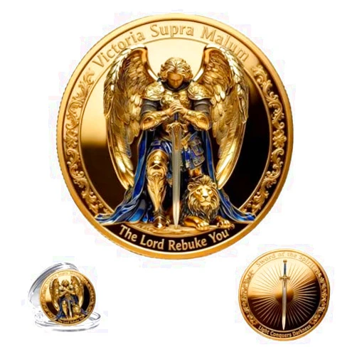Generic St. Michael The Archangel – Victory Over Evil Commemorative Coin, Double-Sided Victoria Supra Malum Challenge Coin, Inspirational Bible Verse Christian Token for Men Women Collectors (A 1Pc)