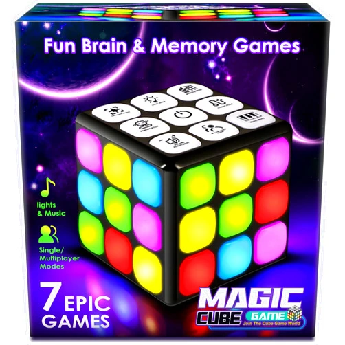 SUPER JOY Electronic Handheld Game - 7 Funny Brain & Memory Game Cube, Cool Toy Sensory Games for Boys & Girls - Christmas/Birthday Gifts for 6-12+ Years Old Children