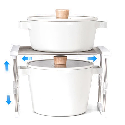 carrotez Expandable Cabinet Organizer, Width & Height-Adjustable Kitchen Cabinet Organizer Shelf, Stackable Kitchen Counter Shelf, Pantry Storage Shelf Organizer - White 11.8