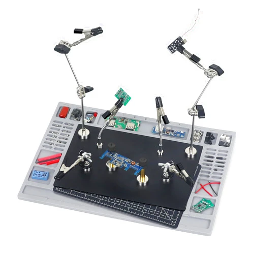 EOOKU Magnetic Helping Hands Soldering Station for PCB Repair, Large Base with Heat-Resistant Mat, 6 Flexible Arms, 2 Magnetic Posts – Professional Third Hand Tool for Electronics & DIY