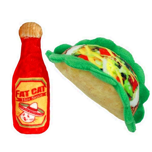 Huxley & Kent KITTYBELLES Huxley & Kent Cat Toy Bundle | Fat Cat Hot Sauce & Taco | Soft Plush Pounce Kitty Toy with Catnip and Crinkle