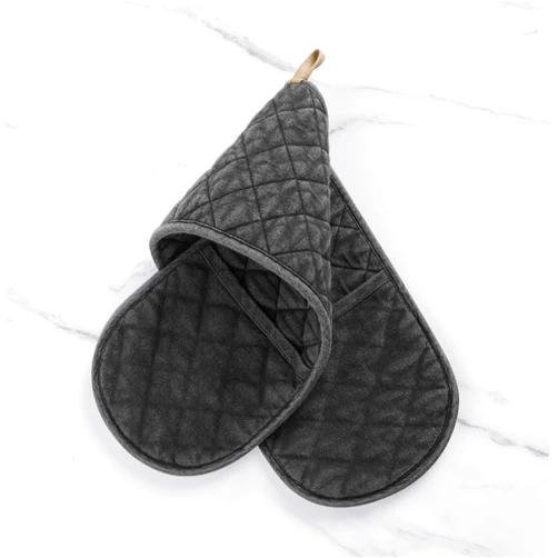 No. 918 Martell Stonewashed 100% Cotton Quilted Double Oven Mitt, Charcoal Gray