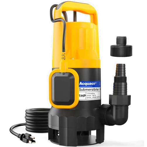 Acquaer 1HP Sump Pump 4948GPH Submersible Drain Pump with Automatic Float Switch, Remove Clean/Dirty Water for Basement, Hot Tub, Pools, Garden Pond