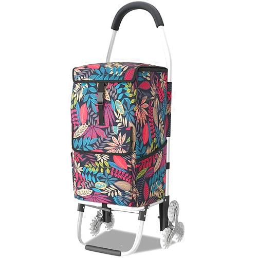 GAKYOUR Aluminium Shopping Trolley, Stair Climber, Waterproof Shopping Trolley, Foldable with 6 Wheels and Removable Bag 60 L-D
