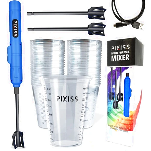 Pixiss Premium Resin Mixer, Handheld Rechargeable Epoxy Mixer, Epoxy Resin Mixer Pro Grade, Resin Stirrer for Resin, DIY Crafts Tumbler, Silicone Mixing - Includes 20 Epoxy Resin Mixer Cups