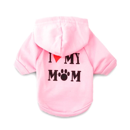 DroolingDog Dog Clothes I Love My Mom Hoodie Pet T Shirt Small Dog Sweater Girl, Large, Pink