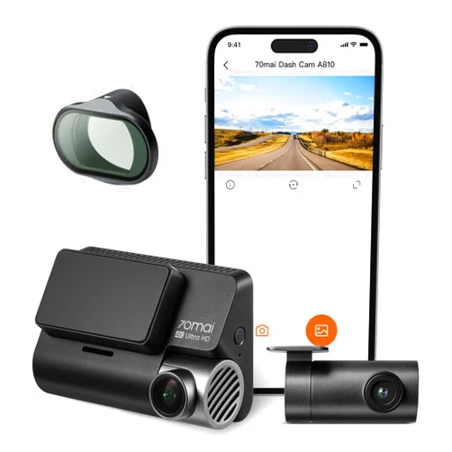 70mai New Dash Cam A810 with 70mai Dash Cam Accessory for Car Camera, Dual HDR Front and Rear Cam,Built in GPS,Night Owl Vision,Support 256GB Max,Smart Parking Guardian Mode,AI Motion Detection
