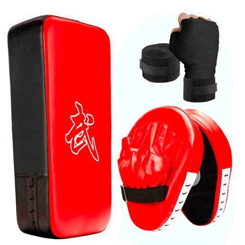ZERUIDM 3-in-1 Boxing Pads and Kick Punching Mitts Set, Leather Hand Target Focus Pads, MMA Muay Thai Pads for Kicking Taekwondo Karate Kickboxing, Kids Adults Boxing Training Sparring Gear Equipment