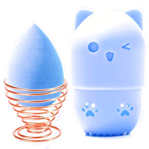 WAWTOOK Makeup Sponge Holder, Beauty Sponge Holder, Cosmetic Sponge Case, Beauty Egg Holder, Beauty Blender Holder, Makeup Blender Travel Case Beauty Egg Powder Puff Drying Stand & Travel Case (Blue)