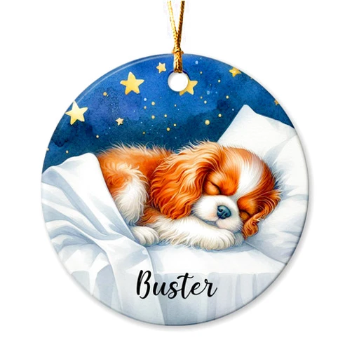 Pissro Cavalier King Charles Spaniel Pet Christmas Ceramic Ornament, Personalized Cavalier King Charles Spaniel Dog Sleeping Ornament Xmas Tree Gift for Family, Custom Name Dog Lovers Ceramic Keepsake 2025