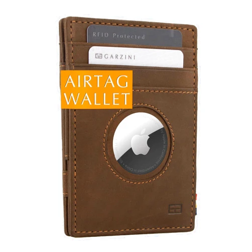 GARZINI Magic AirTag Wallet, Mens Wallet with Airtag Holder, Minimalist Wallet with RFID card holder, Leather Wallet for 10 cards, Java Brown