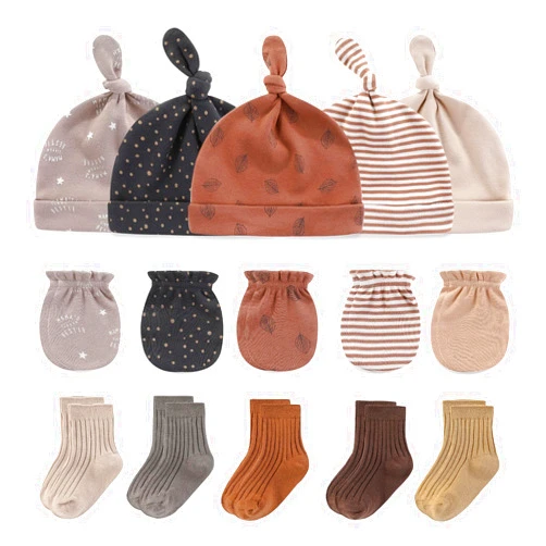Ruliby Baby Hats Mittens and Socks Set Cotton Newborn Hat Beanie Soft Infant Girls Boys Caps Gloves 0-6 month