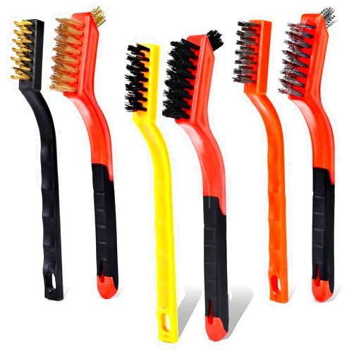 Rkiiqii Wire Brush Set, 6 Pcs Professional Wire Brushes for Cleaning Rust, Stainless Steel/Brass/Nylon Brushes, Small Wire Brush with Arc-shaped Handle, Used for Rust Removal, Dirt Removal & Cleaning Crevices