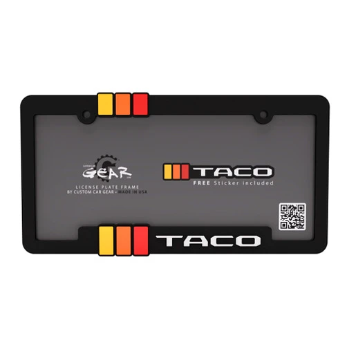 Custom Car Gear Retro Heritage Stripe Taco License Plate Frame; Classic Tri-Color; 3D Raised Letter