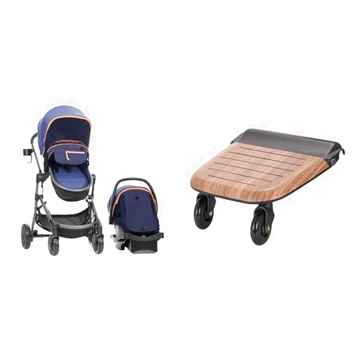 Evenflo Pivot Vizor Travel System with LiteMax Infant Car Seat & Stroller Rider Board for Extra Passenger, Holds Up to 50 Pounds