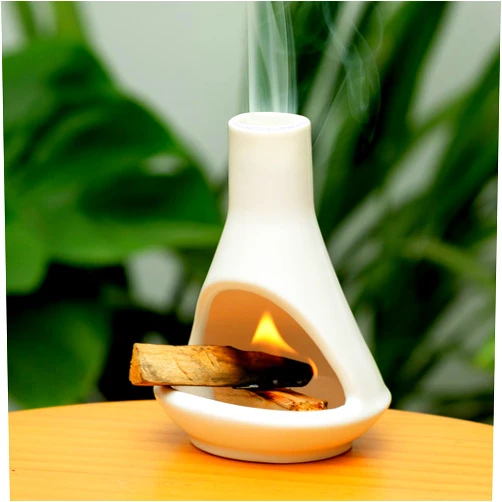 MOUGIGI Ceramic Chiminea Palo Santo Holder and Burner - Modern Medieval Incense Candle and Matchstick Mini Chiminea for Wood Sticks and Bulk Incense with Ash Catcher - Zen-Inspired Home Decor Gift