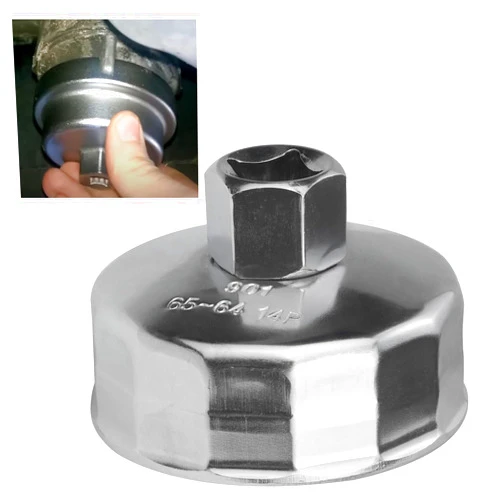 Sporthfish 64mm 14 Flutes Oil Filter Socket for Lexus, Scion, Toyota Oil Filter Wrench Oil Filter Cap Removal Tool Chrome Vanadium Steel Oil Filter Wrenches, Silver