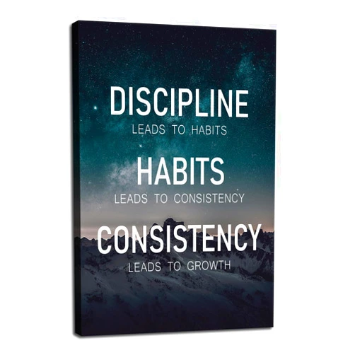 WYJDFART Discipline Habits Consistency Growth Motivational Wall Art Inspirational Poster Canvas Prints Artwork for Office Modern Home Decor Painting Pictures Stretched and Framed Ready to Hang [12''Wx 18''H]