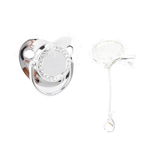 Luqeeg Personalized Bling Pacifier, Rhinestone DIY Photo Baby Pacifier, Ultra Soft Silicone Infant Dummy Personalized Any Name for Baby Show Photograph New Born Gifts (Silver M)