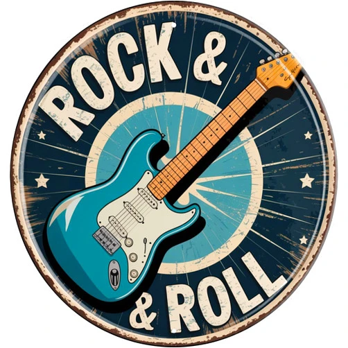 LMDDFZS Rock and Roll Metal Sign 8x8in Round Music Plaque for Garage Wall Decor Band Gift