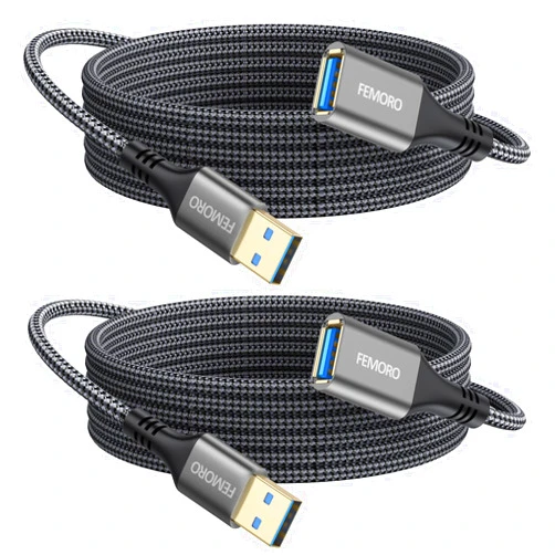 FEMORO USB Extension Cable 10 Ft Pack of 2, USB Type A 3.0 Extender Long Male to Female Cord for 5Gbps Data Transfer and Charging for Keyboard Mouse Flash Drive Printer and More