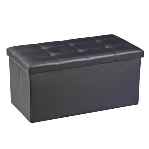 SUPER DEAL Leather Storage Ottoman Bench 30 Inches Folding Footrest with Padded Seat Large Toy Sotrage Chest Long Box for Livingroom Bedroom Entryway, 30