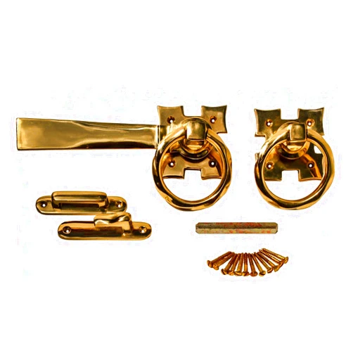 Renovators Supply Manufacturing Door Lock Latch 7 1/4 in. Polished Brass Gate Latch Garage Barn Door Lock with Mounting Hardware