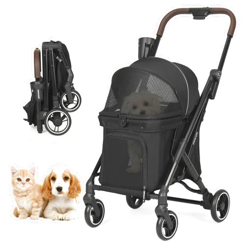 BEBEROAD PETS X1 Dog Stroller Cat Stroller Lightweight Foldable Portable Compact Jogger Pet Stroller for Small Dogs Waterproof Pad 4 Wheels Puppy Stroller(Black)