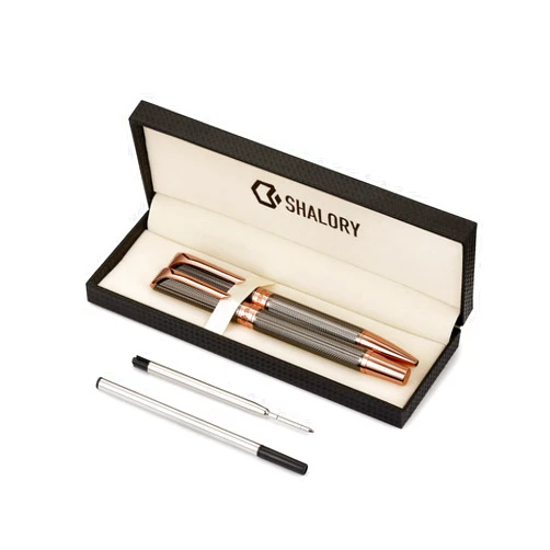 SHALORY Ballpoint and Rollerball Pen Set, Stylish Line Engraved Metal Pen Elegant Smooth Writing Gift Pen (2 Pens with 2 Extra Refills)