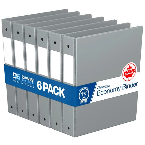 Davis Group Premium Economy 6-Pack 3-Ring Binders for School or Office, Round-Ring Binders, 1.5 Inch, Gray