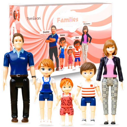 TOMLEON Family Dollhouse People - Doll House People Figures - 5 Poseable Action Figures Incl. Mom, Dad, Sister, Brother, Toddler - Small Dolls for Dollhouse - Dollhouse Dolls - Dolls for Dollhouse