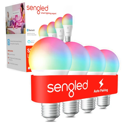 Sengled Light Bulb, S1 Auto Pairing with Alexa Devices, Color Changing , Smart Light that Work with , Bluetooth Mesh Smart Home Lighting, E26 60W Equivalent, 800LM, 4 Count (Pack of 1)